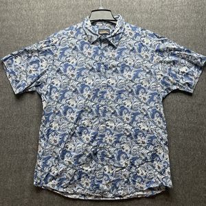 Cremieux Premium Denim Button Up Shirt Adult XL Long Sleeve Blue Paisley Printed